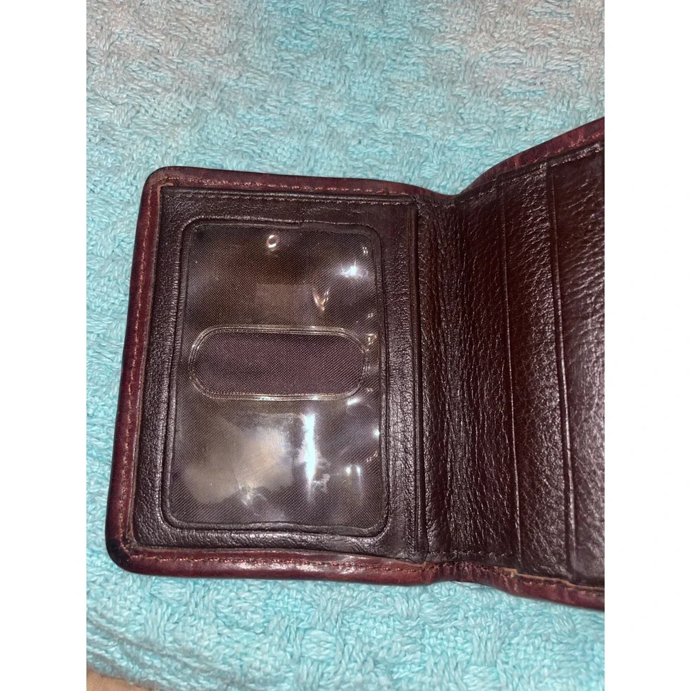Brighton Mens Bifold Wallet Brown Woven Leather Basket Weave ID Window